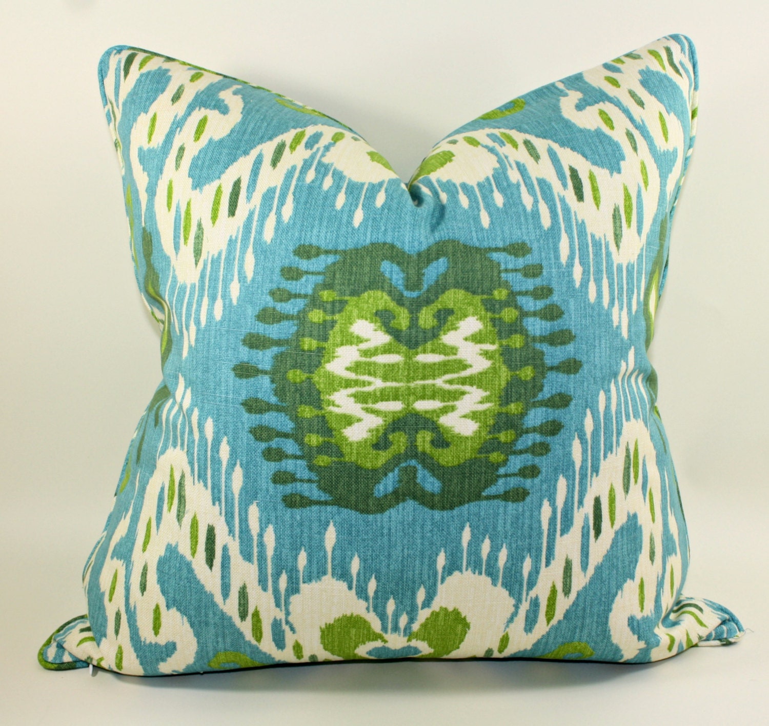 Aqua and Green Ikat Pillow Cover, Decorative Pillow Cover, Toss Pillow, Cushion
