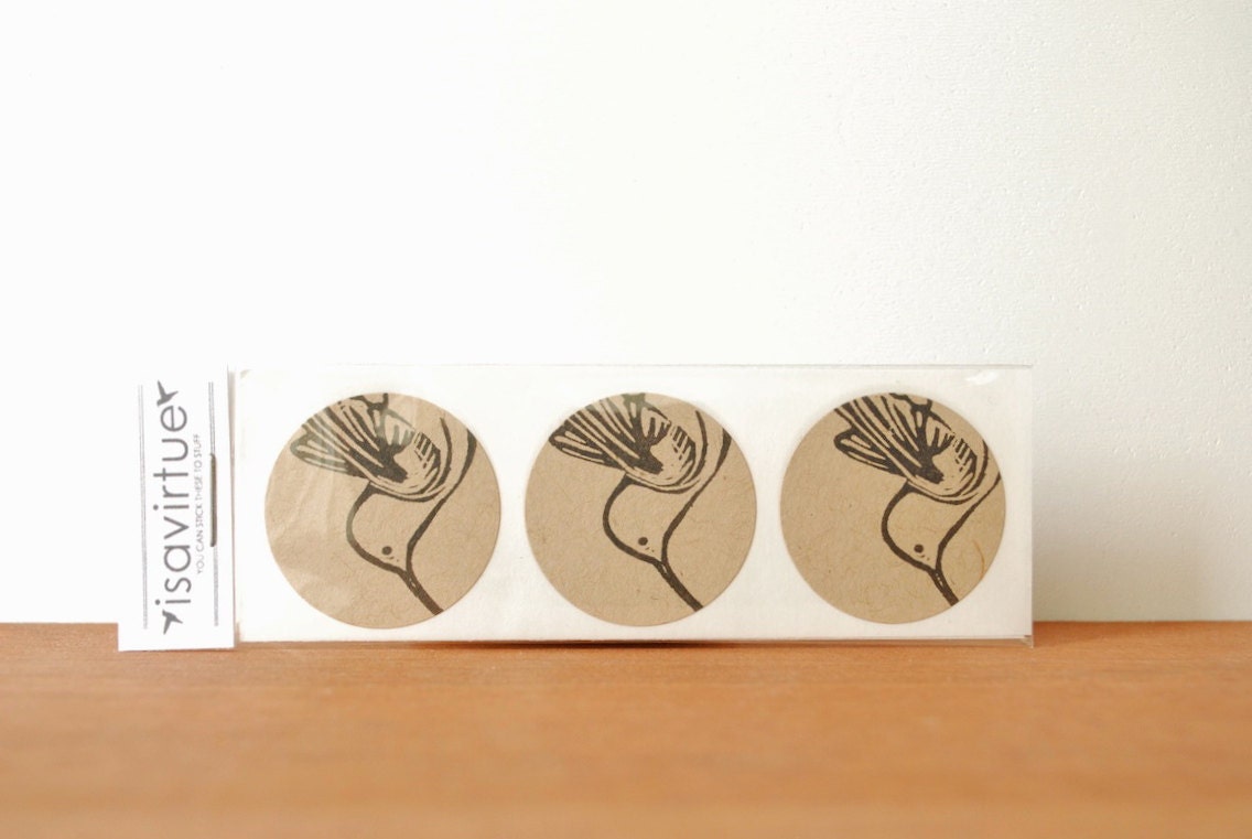 kraft brown envelope seals set of six: hummingbird