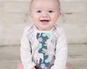 Little Man Onesie with Tie and Suspenders, Zoo Animals and Polka Dots, Michael Miller