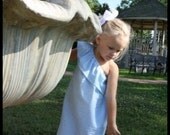 Girls aqua  seersucker one shoulder dress with monogram