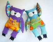 Owl Mystery Bag Grab Bag ,2  little owls, soft art toy by Wassupbrothers