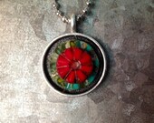 Bohemian Necklace, Red Flower Pendant