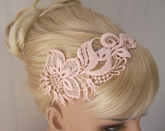 Orchid lace headband blush pink pastel peach