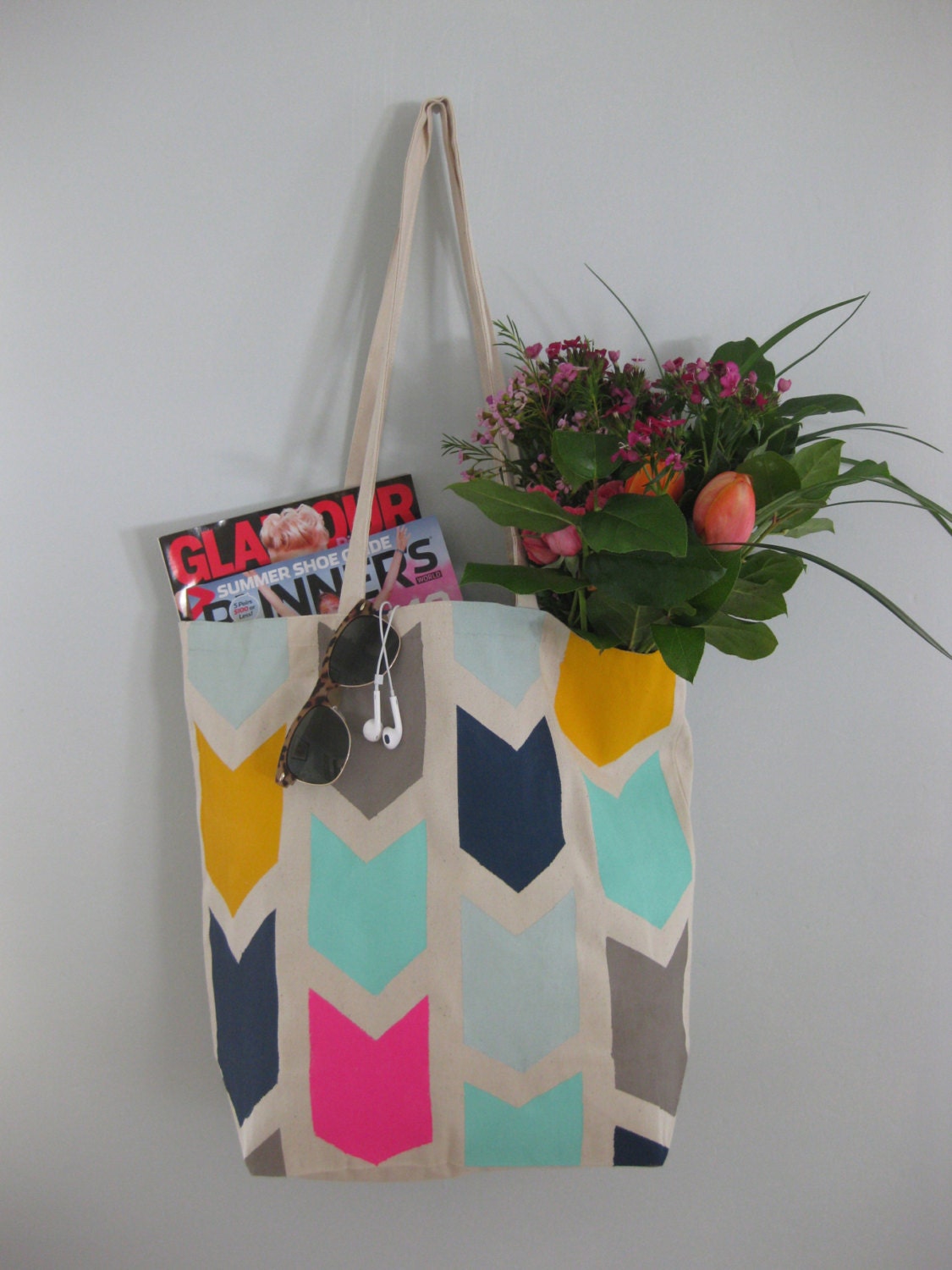 Chevron Canvas Hand-painted Large Tote