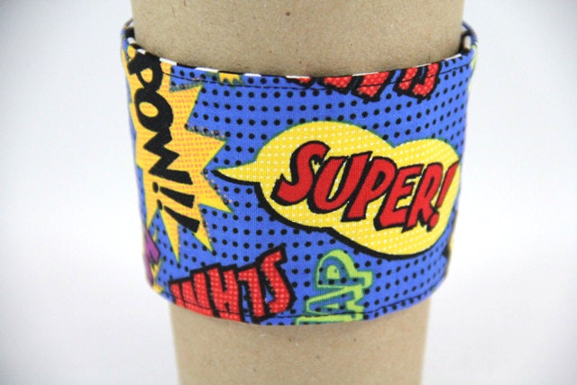 Coffee Cup Sleeve - Reversible - Comics and Chevrons - Ready to Ship