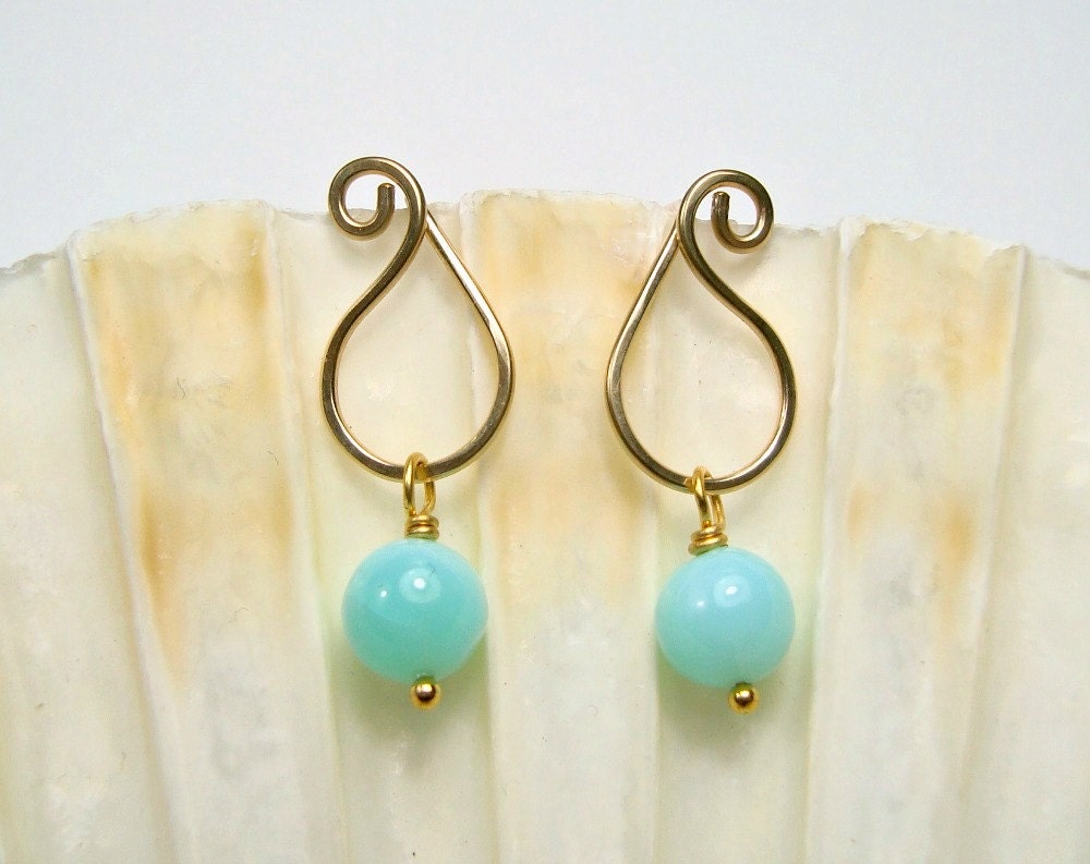 Peruvian Blue Opal Studs, Paisley Stud Earrings, Tiny Gold Hoop Studs, Hammered Gold Earrings, Blue Opal Earrings, Paisley Hoops