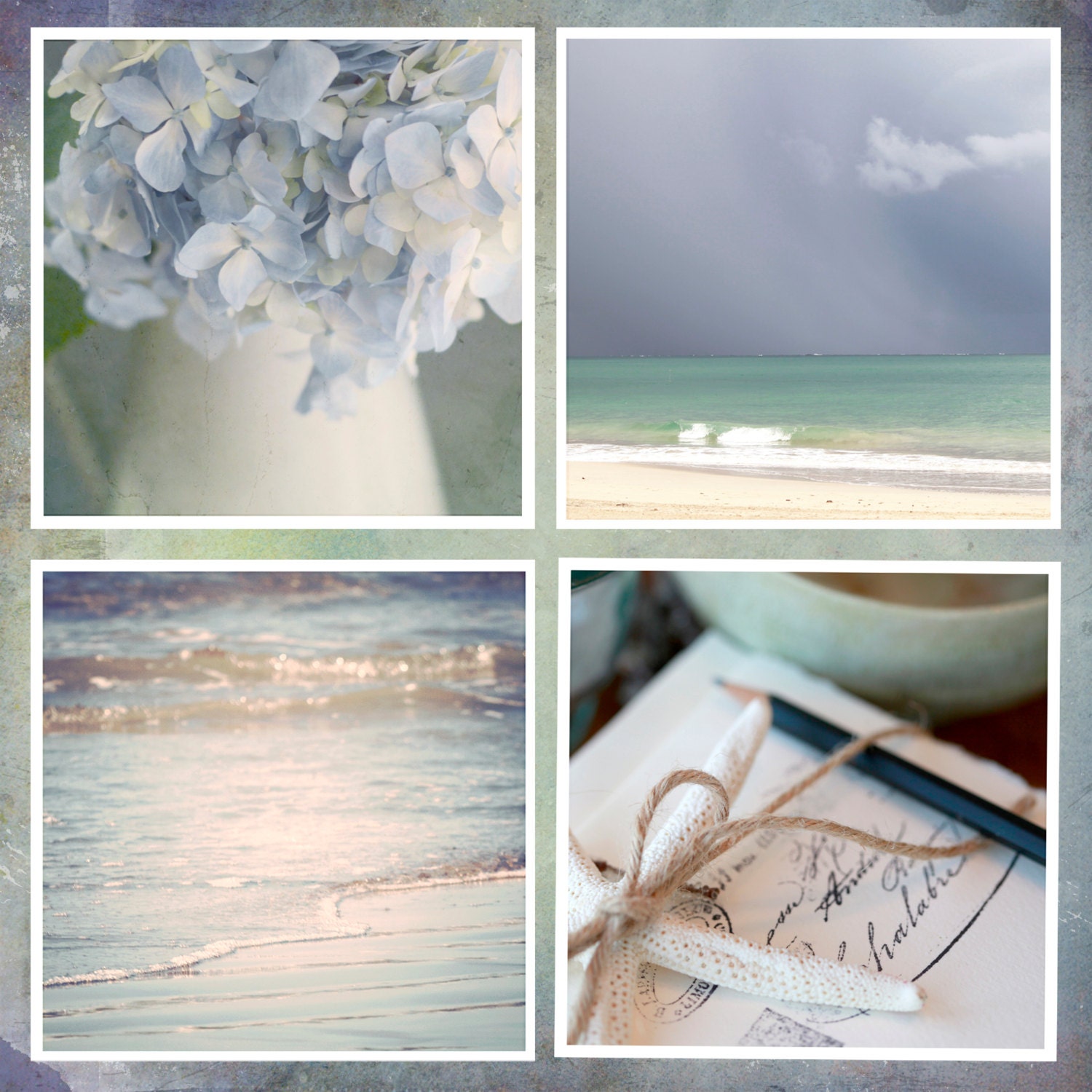 Special, Set of 4 Individual Fine Art Photography Prints, Nature Photography, Coastal Home Decor, Ocean Blues, Ivory, Four 8x8 prints