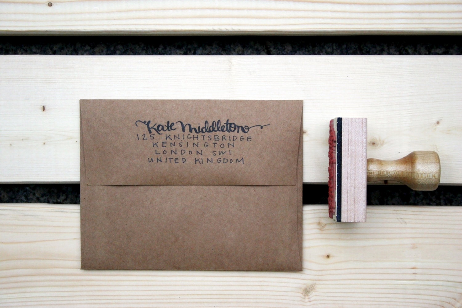Custom Calligraphy Stamp with Ink Pad: Kate Middleton Style