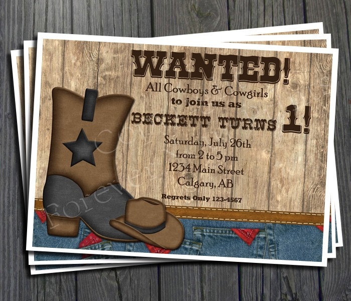 Cowboy Birthday Invitation - FREE Thank You Card included Il_170x135
