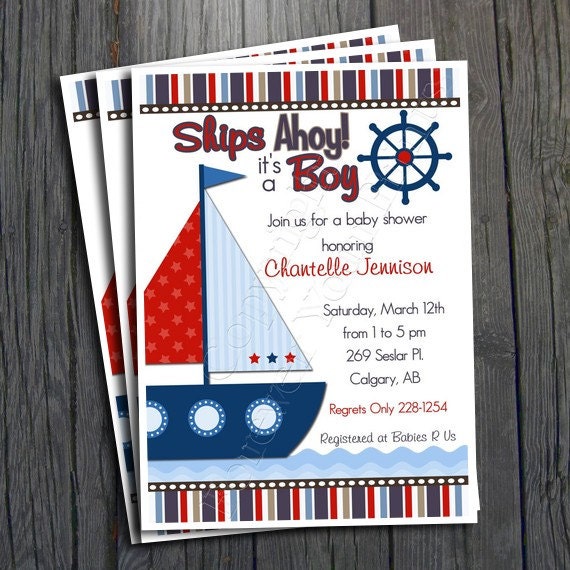 Nautical Baby Shower Invitation - FREE Thank You Card included Il_570xn