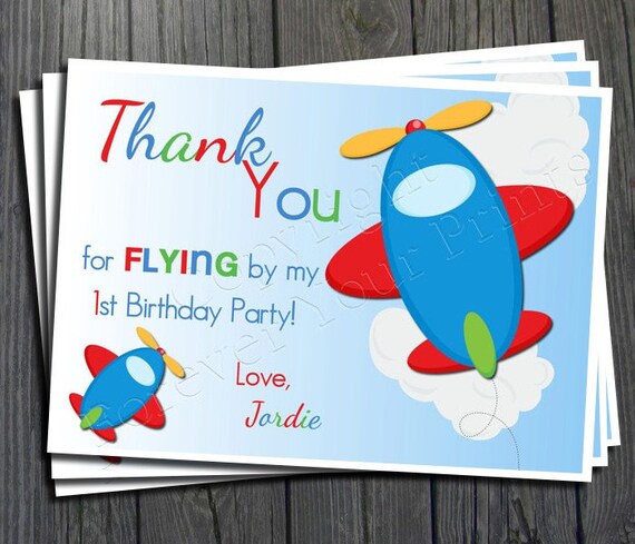 Airplane Thank You Card - Plane Theme Birthday Il_570xn