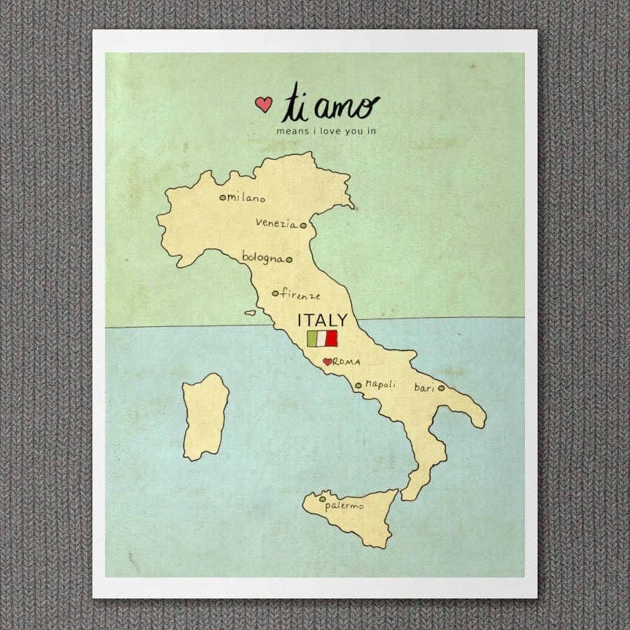 I Love You in Italy 8x10 / Typography Print, Italian Map, Giclee, Modern Baby Nursery Decor, Illustration, European Travel Theme, Digital