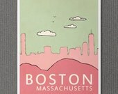 Boston in Pink 8x10 / Typographic Print, Digital Print, Art Print, Art Poster, Nursery Art, Skyline Illustration, Pink, Sage, Rose