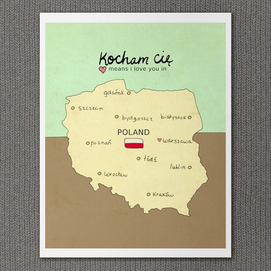 I Love You in Poland 8 x 10 / Typographic Print, Polish Map, Charts and Maps, Nursery Art, Travel Themed, Digital Print, Art Poster, Giclee