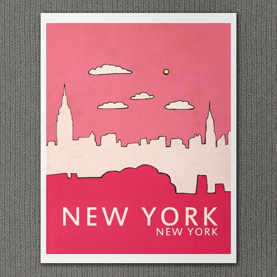 Children Decor Nursery Wall Art Home Decor City Poster - New York in Pink 8 x 10 - Urban Chic Modern Loft Typography Travel Print