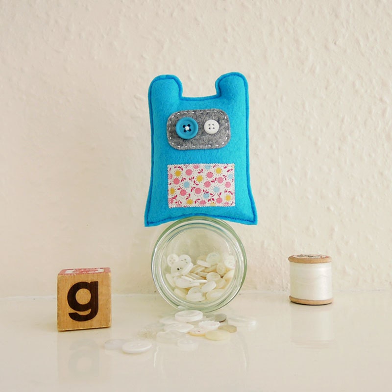 Bright Cyan & Grey Miniature Monster Plush Toy