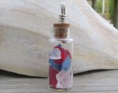 Patriotic Sea Glass Necklace Vial Cork