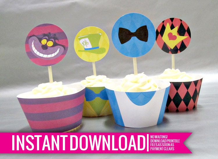 Cupcake Toppers & Wrappers - Wonderland - DIY Printable - Instant Download