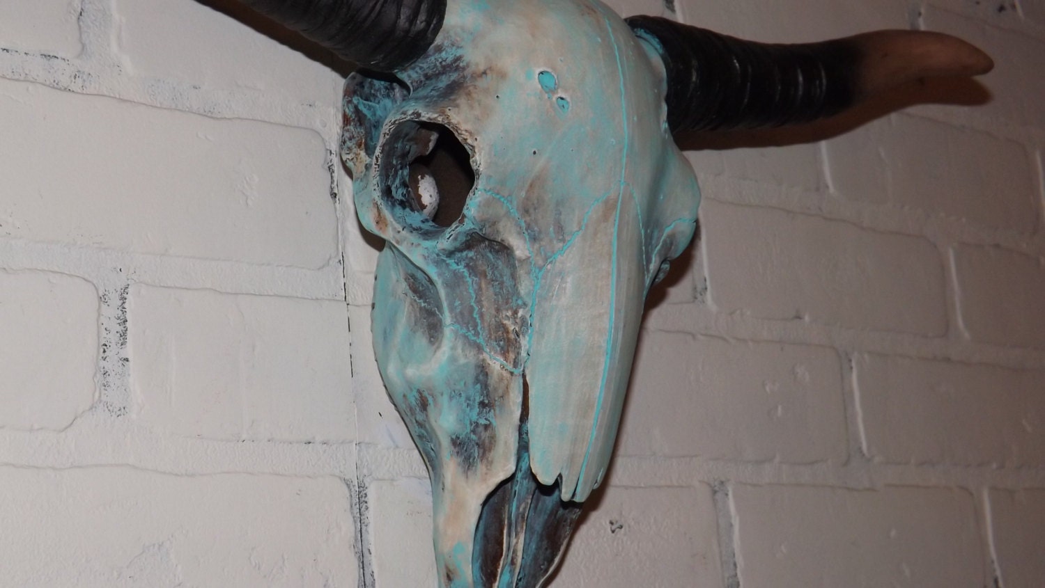 Turquoise /Faux Taxidermy / Wall Mount Skull / Longhorn Cow  /Modern Decor