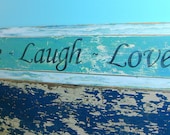 Live Laugh Love Sign Turquoise Beach House Style Door Panel Sign