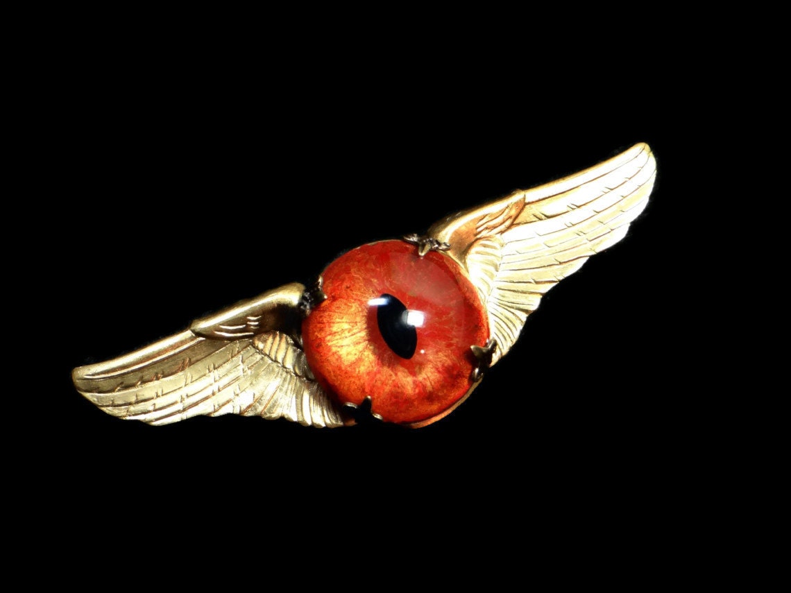 Steampunk Pin Medal -Sightmares Eye called Pyro Flash Steamwings Medal made from vintage military wings by Dr Brassy Steamington