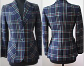 Vintage Plaid Print Tailored Blazer Size M Bust 36-38