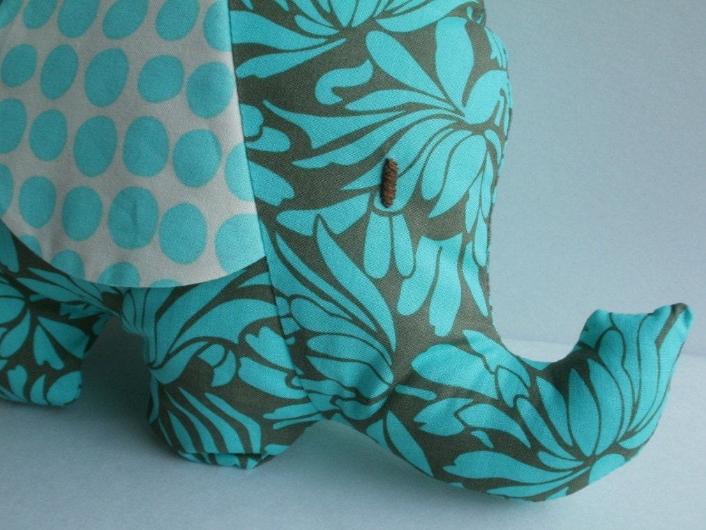 Baby Retromama Elephant Softie Amy Butler Gray and Turquoise with Sunspot Ears