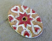 Red Stoneware Folk Oval Pendant