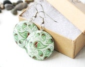 Mint green paisley earrings - resin earrings, white, jewelry print, gift idea for her - made to order
