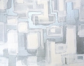 Abstract Acrylic Painting Original Fine Art 12"x48" by Linnea Heide - modern geometric - metallic blue grey - white