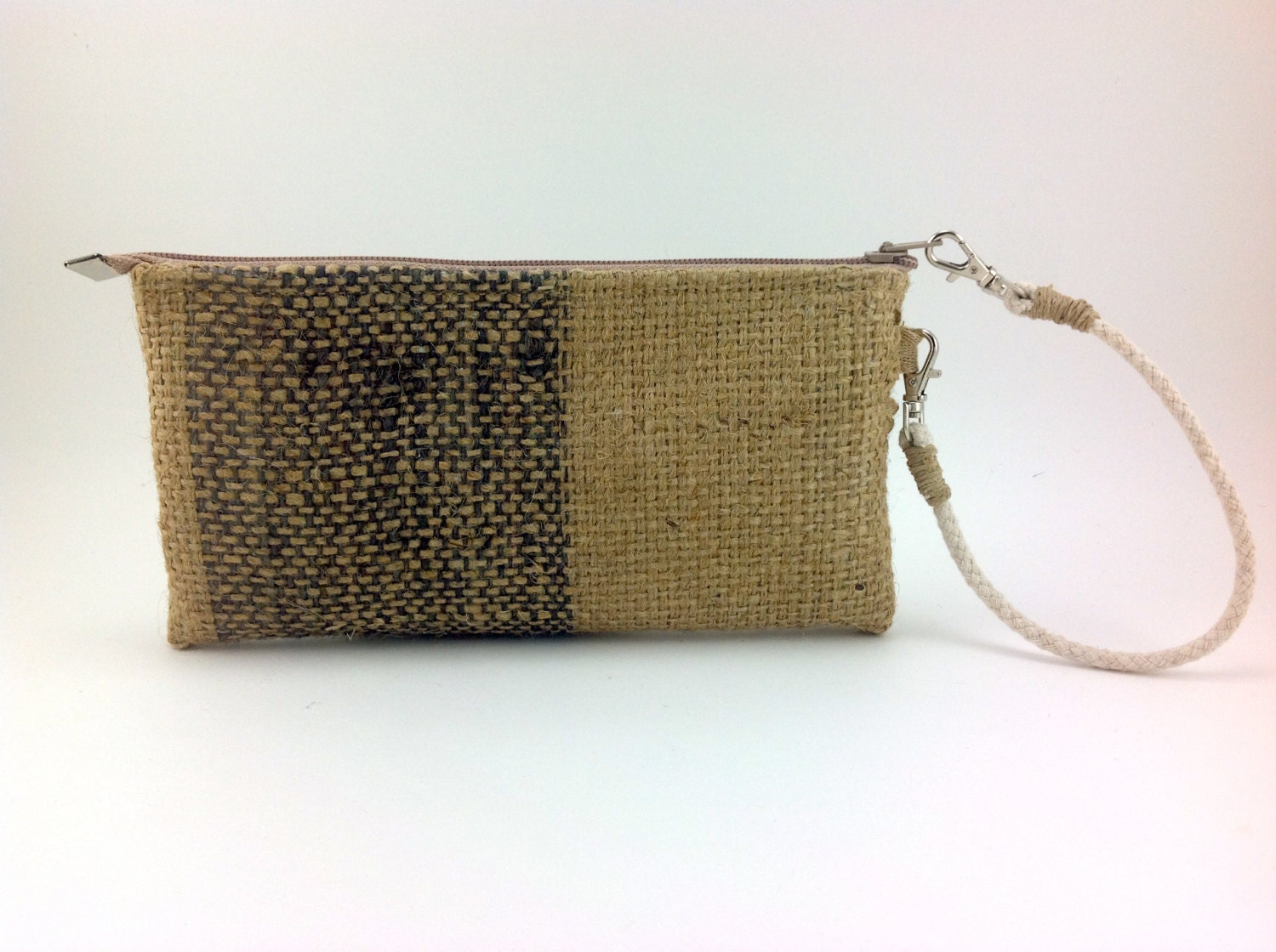 Vegan Wristlet - Handmade Burlap Wristlet - Burlap Zipper pouch Coffee Bean Sack Wristlet - Large Zipper Pouch - Ready to Ship