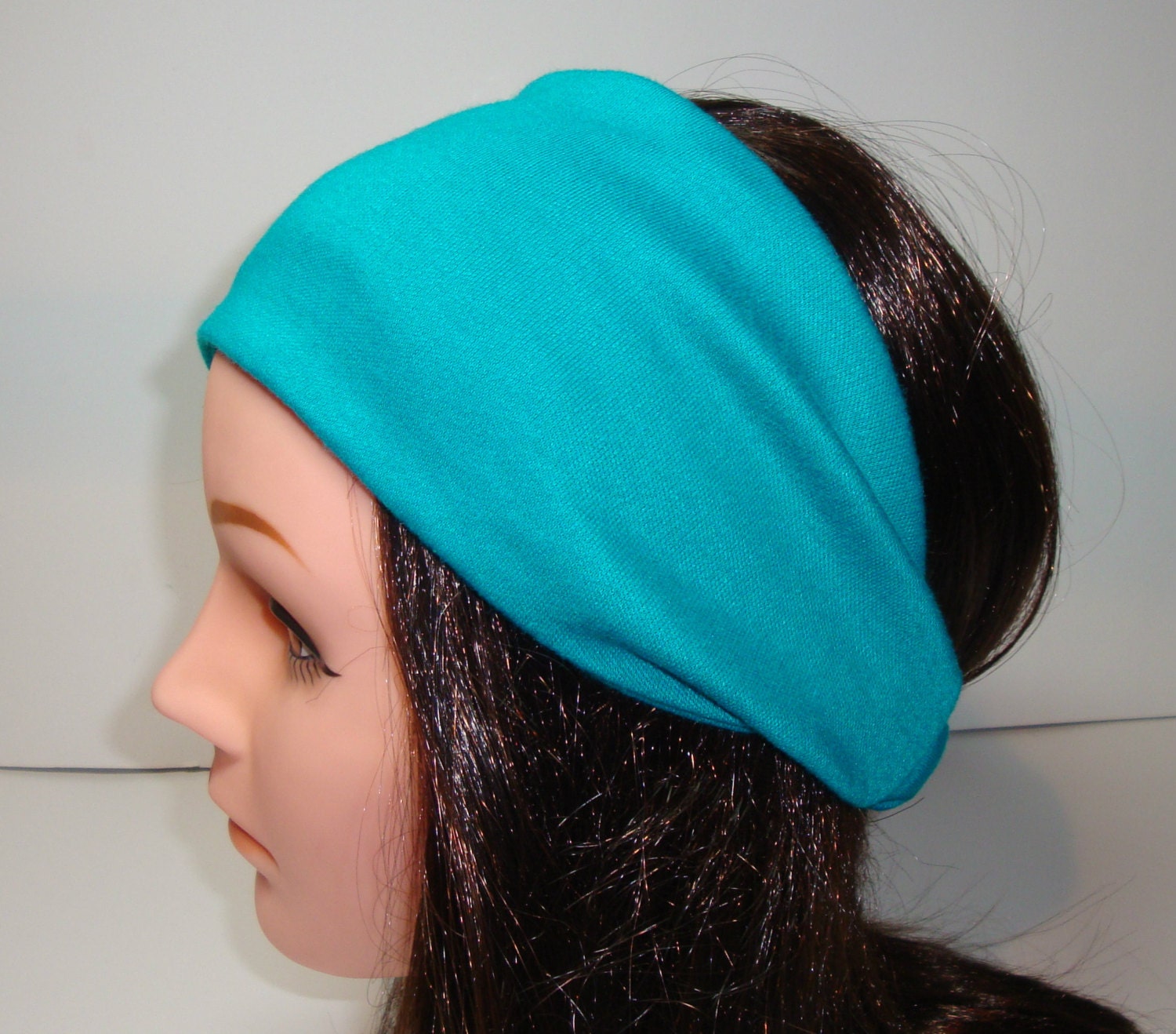 Teal stretch cotton fabric headband yoga exercise