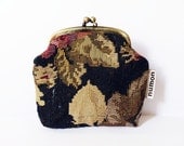 Clip Coin Purse - Black Floral Curtain - Small Size in Cotton Fabric