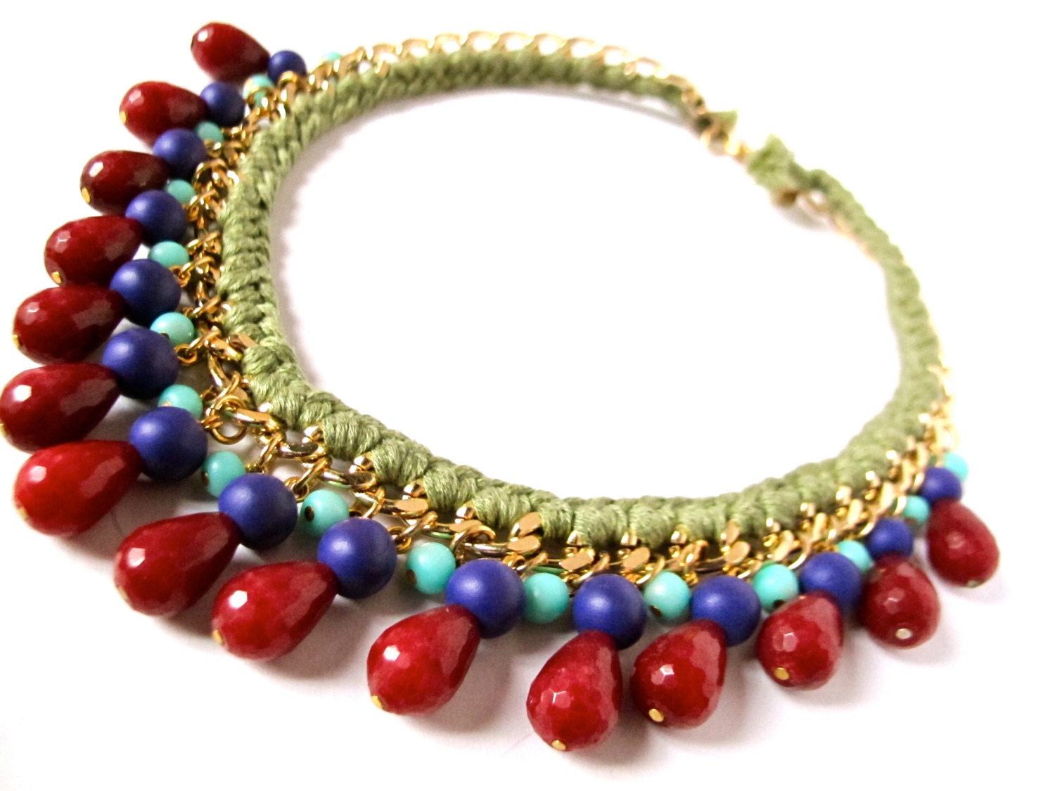 Green Violet Red statement necklace