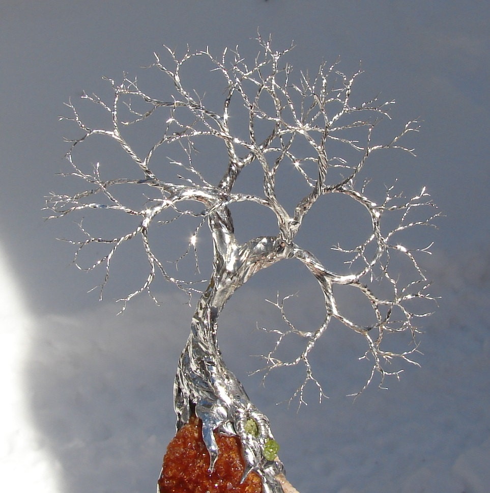 Brazil Sunny Citrine Geode Crystal cluster wire Tree Of Life Spirit sculpture with Green Peridot, original art