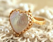 Pearl Heart Ring  - 14 k goldfield real freshwater pearl.