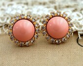 Stud earring Blush Pink pearls, bridal earrings, bridesmaids earrings - 14k plated gold post earrings real swarovski pearls.