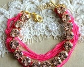 Neon Pink Rhinestone crystal bracelet  - 14k plated Swarovski Crystal Bracelet