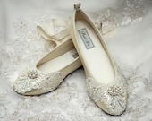 Wedding Shoes - Ballet Flats, Vintage Lace,  With Swarovski Crystals,  Elizabeth Bridal Shoes