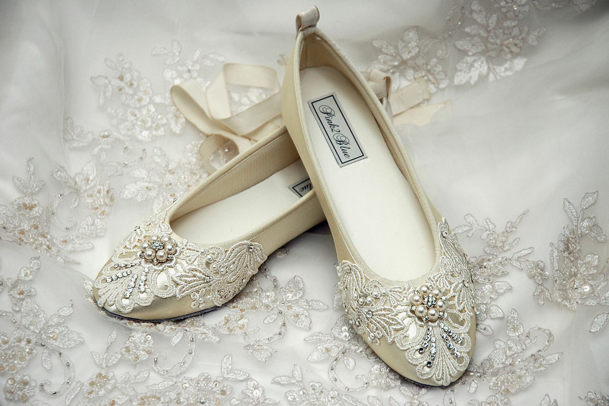 Wedding Shoes - Ballet Flats, Vintage Lace, With Swarovski Crystals, Elizabeth Bridal Shoes