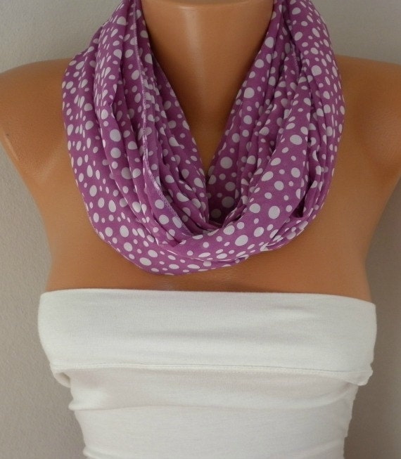 Lilac - White Polka Dot - Infinity Scarf Shawl Circle Scarf  Loop  Scarf Gift -fatwoman