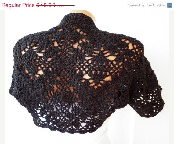 BIG SALE ON Sale - Black Shrug Bolero Coat  Vest  Bridal  wedding  Bridal Bolero Crochet Gift