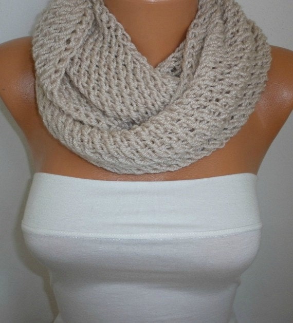 Beige Infinity Scarf Shawl Circle Scarf  Loop Scarf  Gift  Beige Scarf - fatwoman - chunky infinity scarf