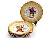 Vintage Gien Canape Plates Set of Six Le Buveur The Drinker