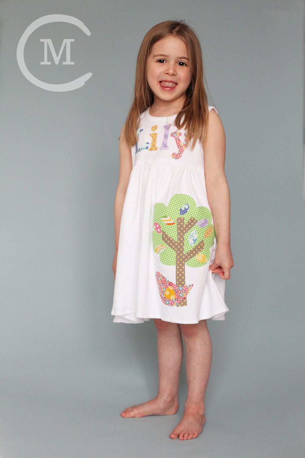 Applique Dress - Personalized Dress with Tree Applique - You Choose Dress Color and Sleeve Length