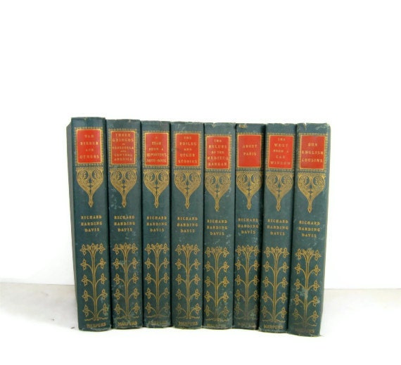 Green Teal Green Antique Set of Decorative Books , Photo Props , Vintage  Decor