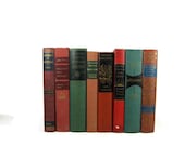 Vintage  Books in Orange Red and  Turquoise  for  Vintage Wedding Decor, Vintage  Photography Prop