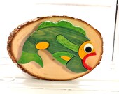 Children's Art Kids Room Decor Puzzle Fish Primary Colors Whimsical Raw Edge Wood Slice Mount
