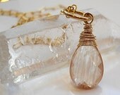 Shimmering Peach Sunstone Wire Wrapped Gemstone Necklace with Gold Fill, Fine Jewelry, Fashion Accessory