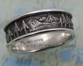MOUNTAIN LANDSCAPE Wedding Band, 8mm width, in Sterling Silver